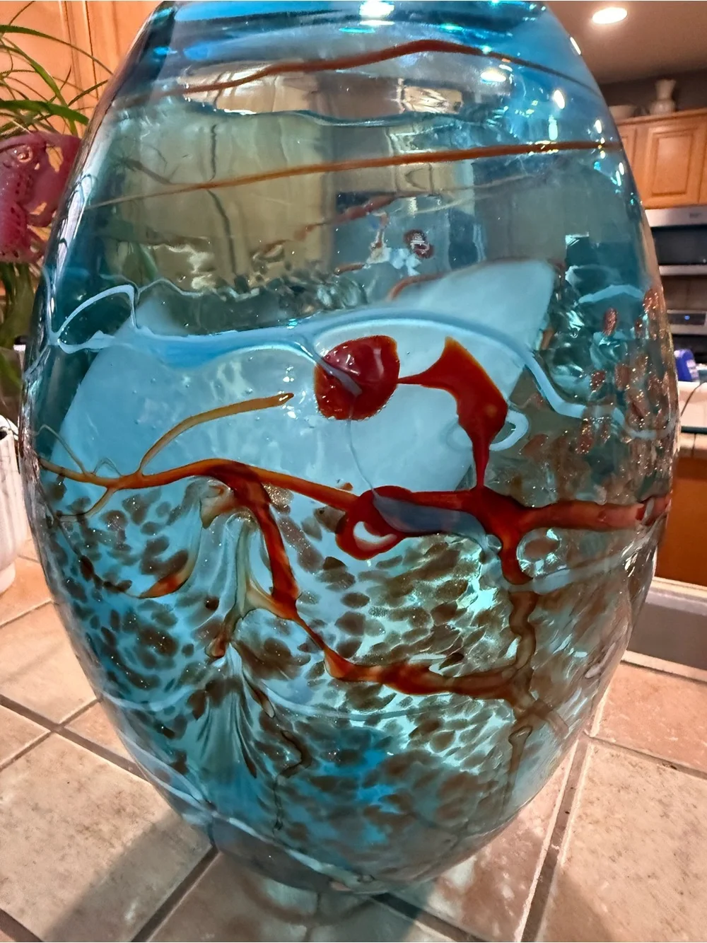 Viz Glass Color Mosaic Large Hand Blown Blue Turquoise Amber White